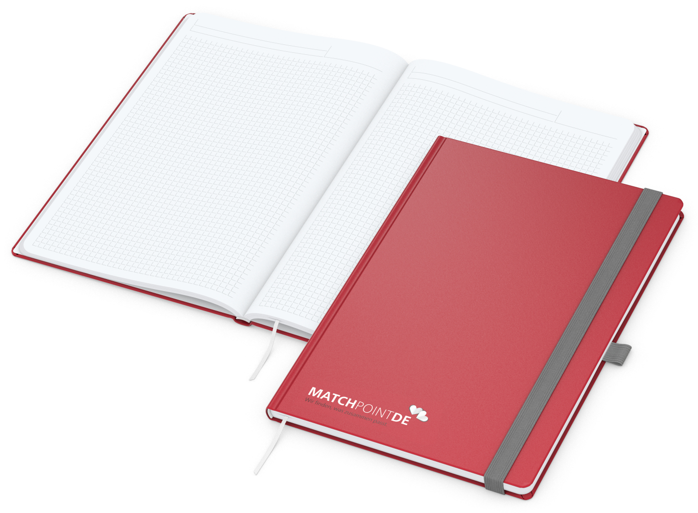 Notizbuch Vision-Book, A4, White, Winkelkaro, rot, Siebdruck-Digital