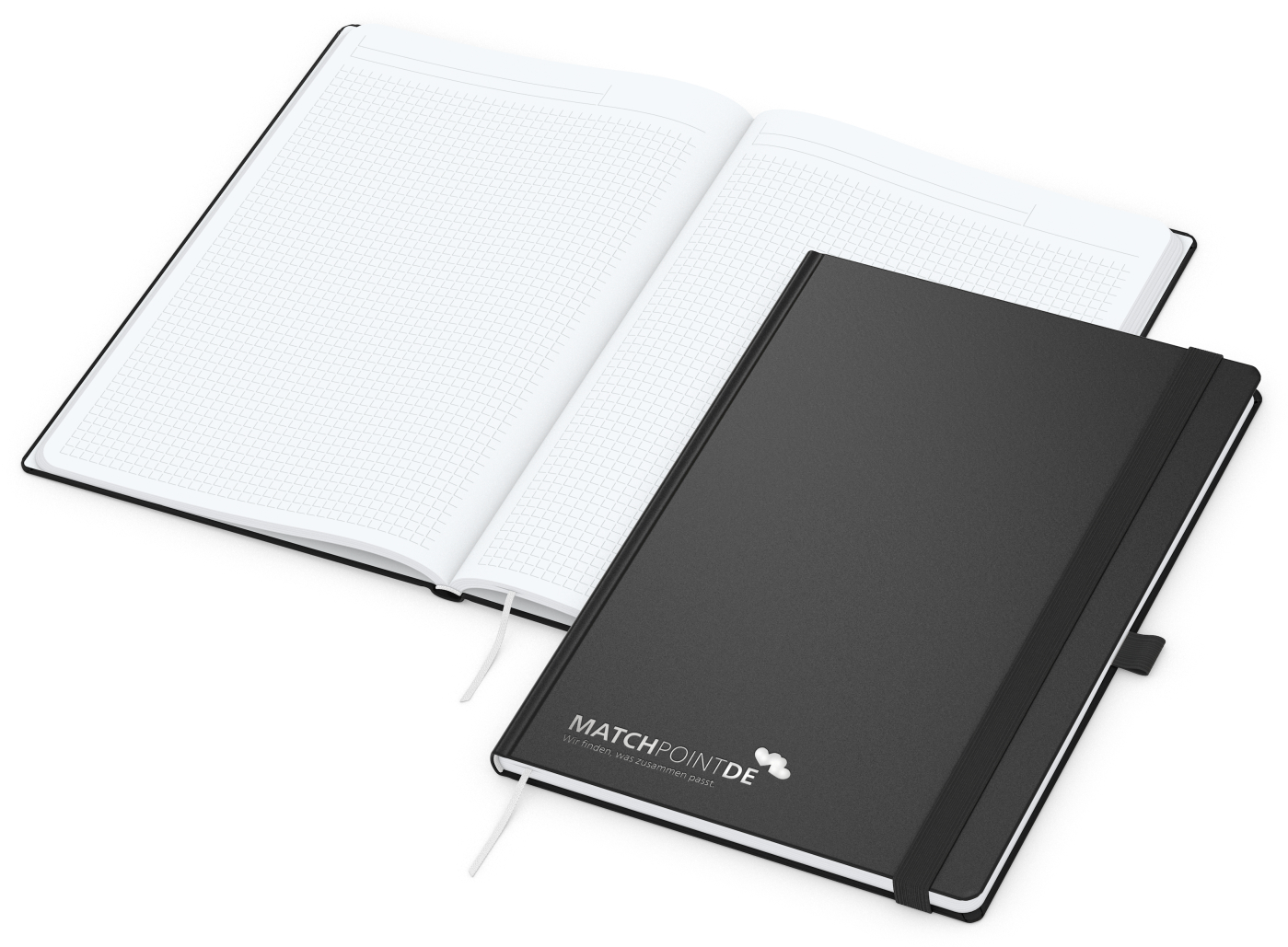 Notizbuch Vision-Book, A4, White, Winkelkaro, schwarz, Silberprägung