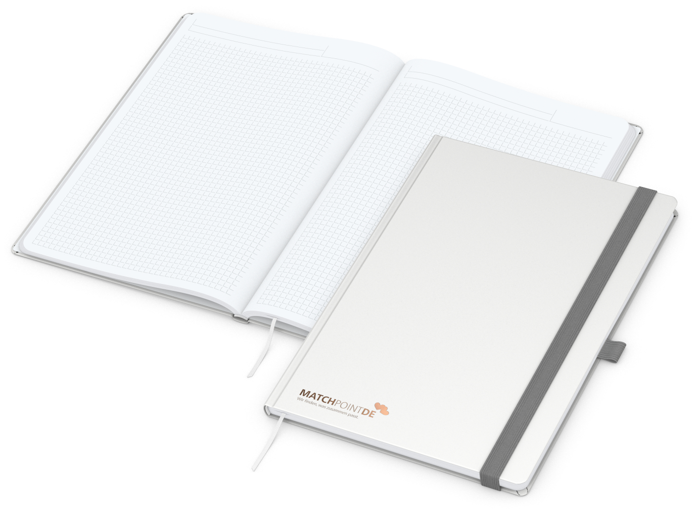 Notizbuch Vision-Book, A4, White, Winkelkaro, weiß, Kupferprägung