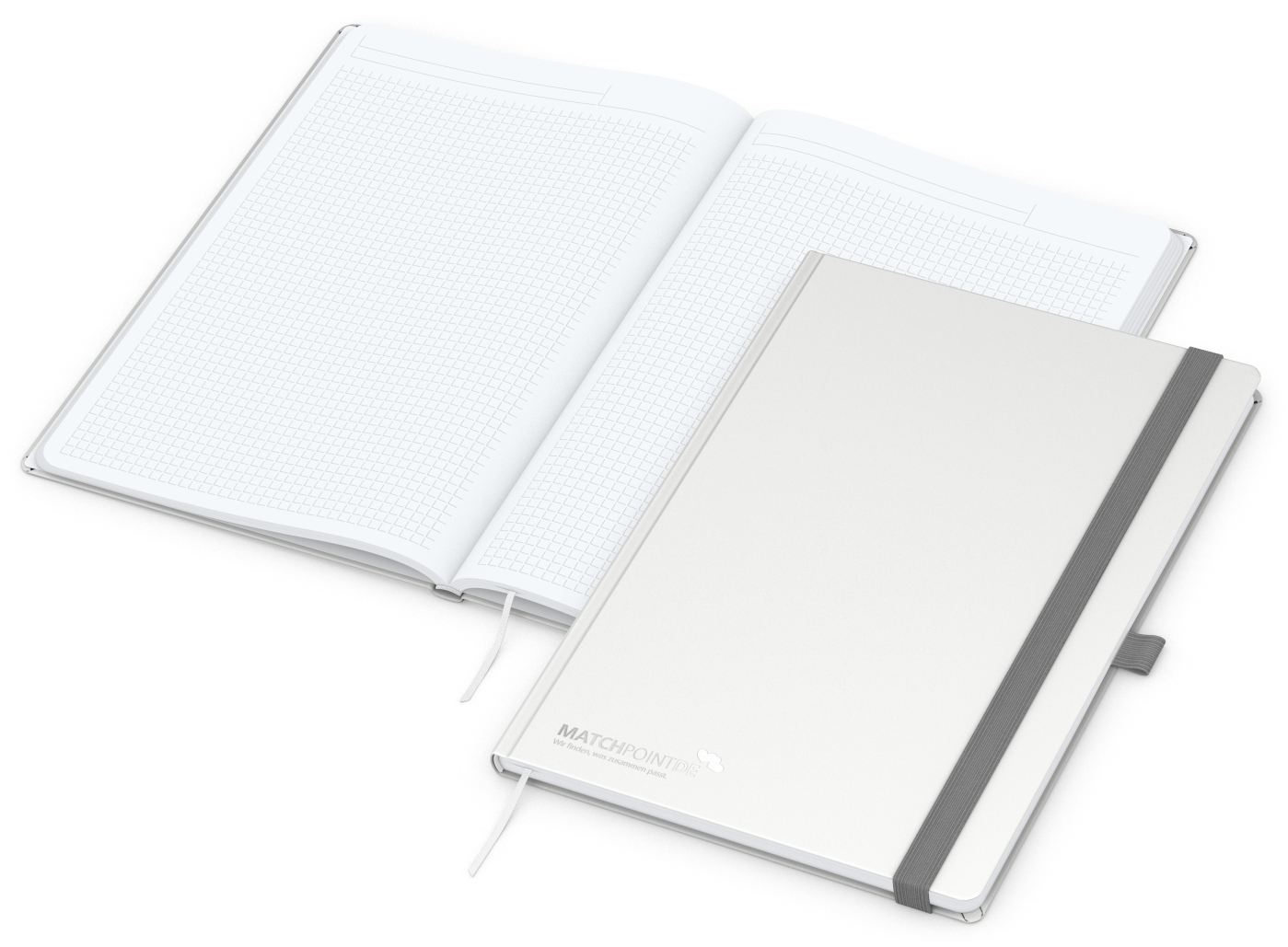 Notizbuch Vision-Book, A4, White, Winkelkaro, weiß, Silberprägung