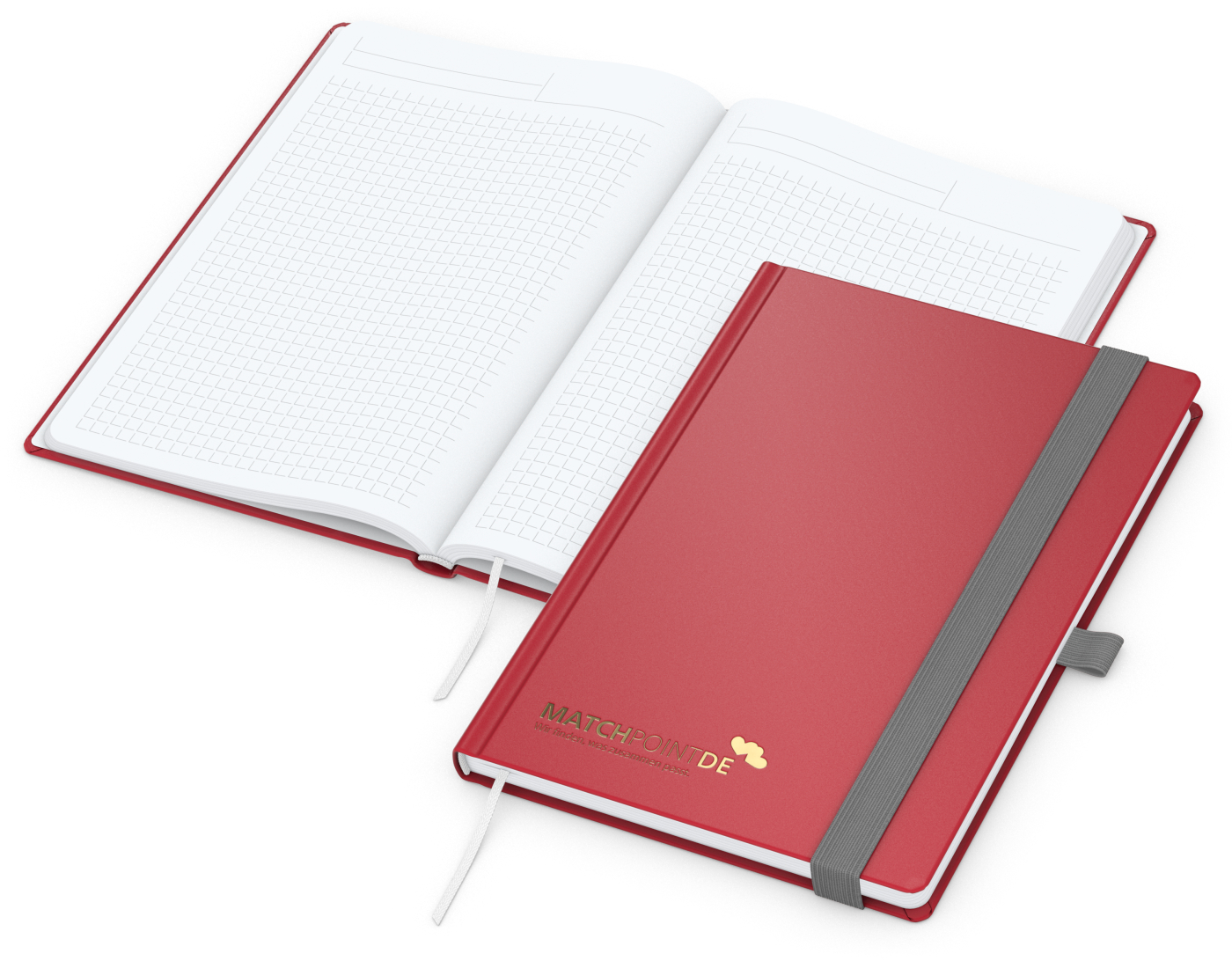 Notizbuch Vision-Book, A5, White, Winkelkaro, rot, Goldprägung