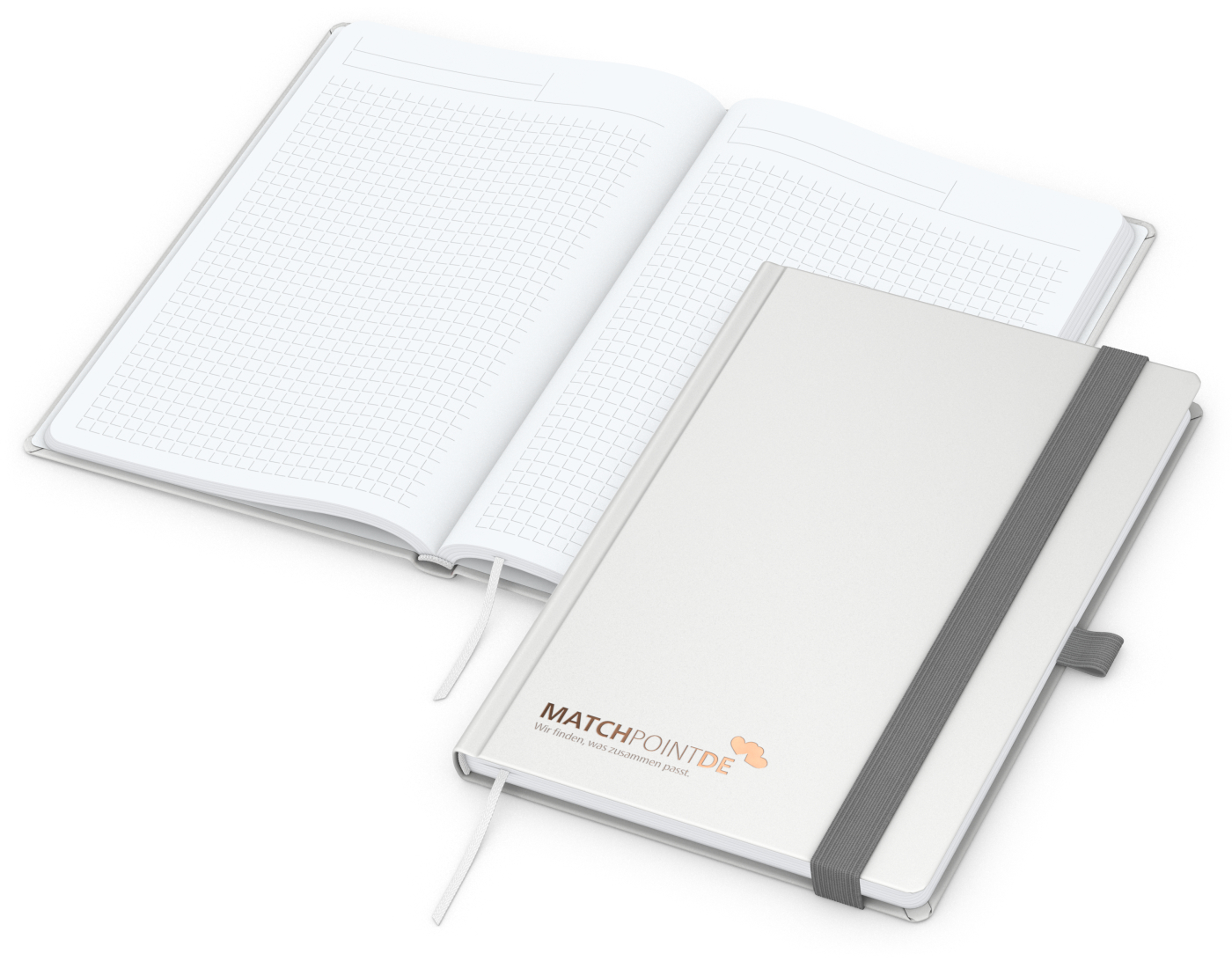 Notizbuch Vision-Book, A5, White, Winkelkaro, weiß, Kupferprägung