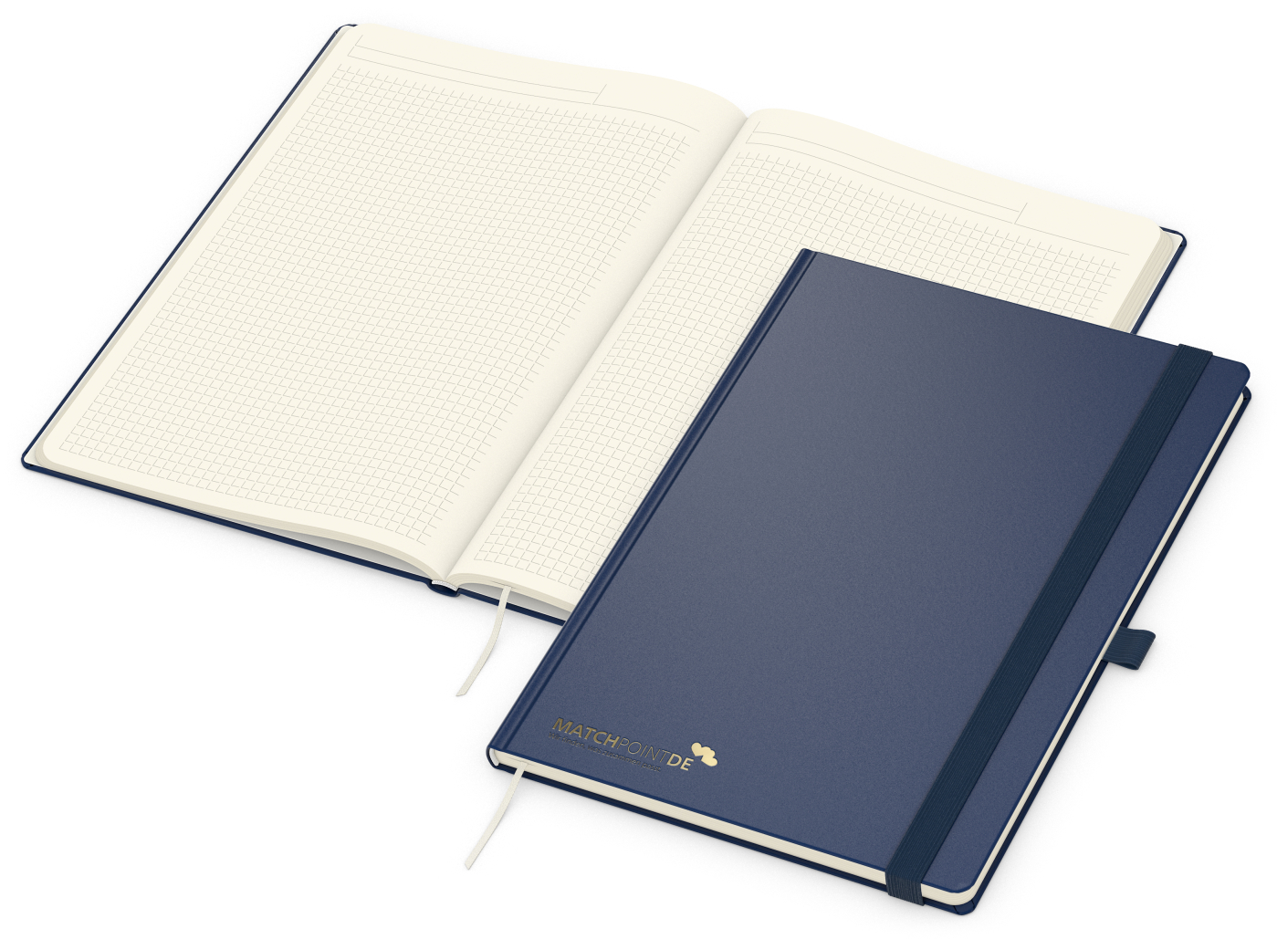Notizbuch Vision-Book, A4, Creme, Winkelkaro, dunkelblau, Goldprägung