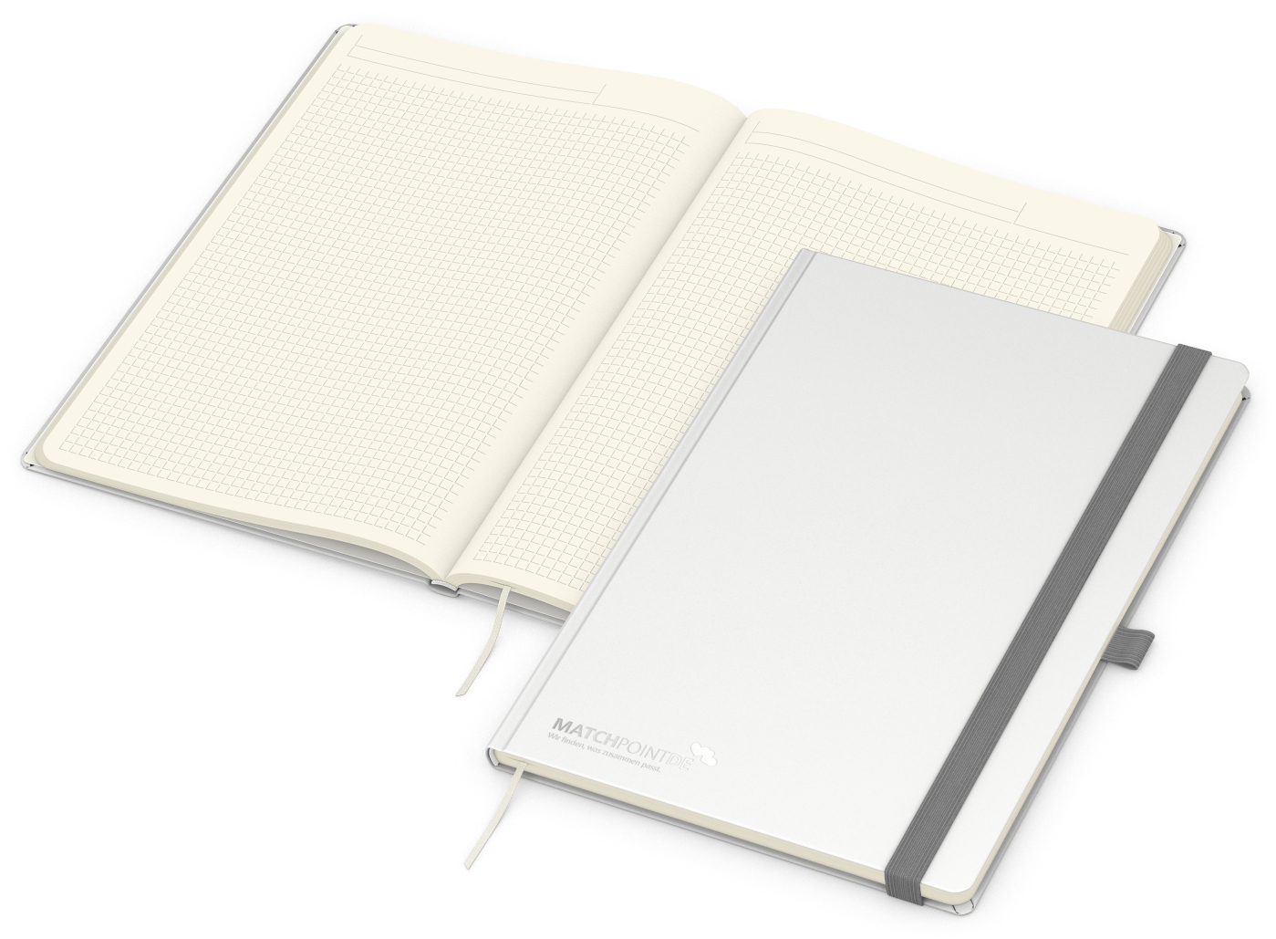 Notizbuch Vision-Book, A4, Creme, Winkelkaro, weiß, Silberprägung