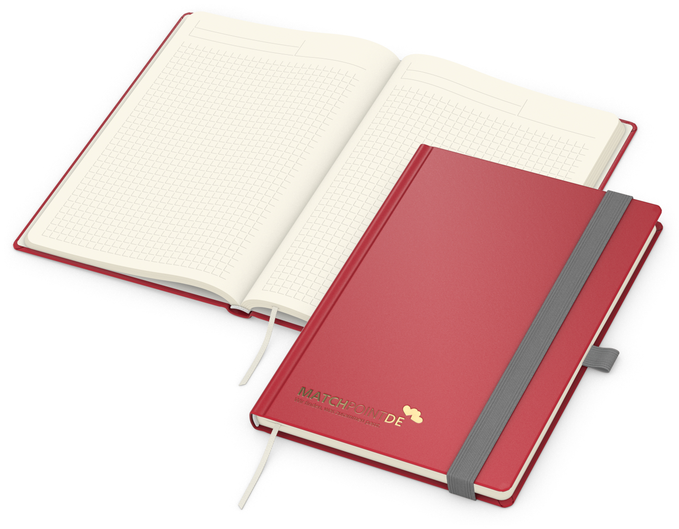 Notizbuch Vision-Book, A5, Creme, Winkelkaro, rot, Goldprägung