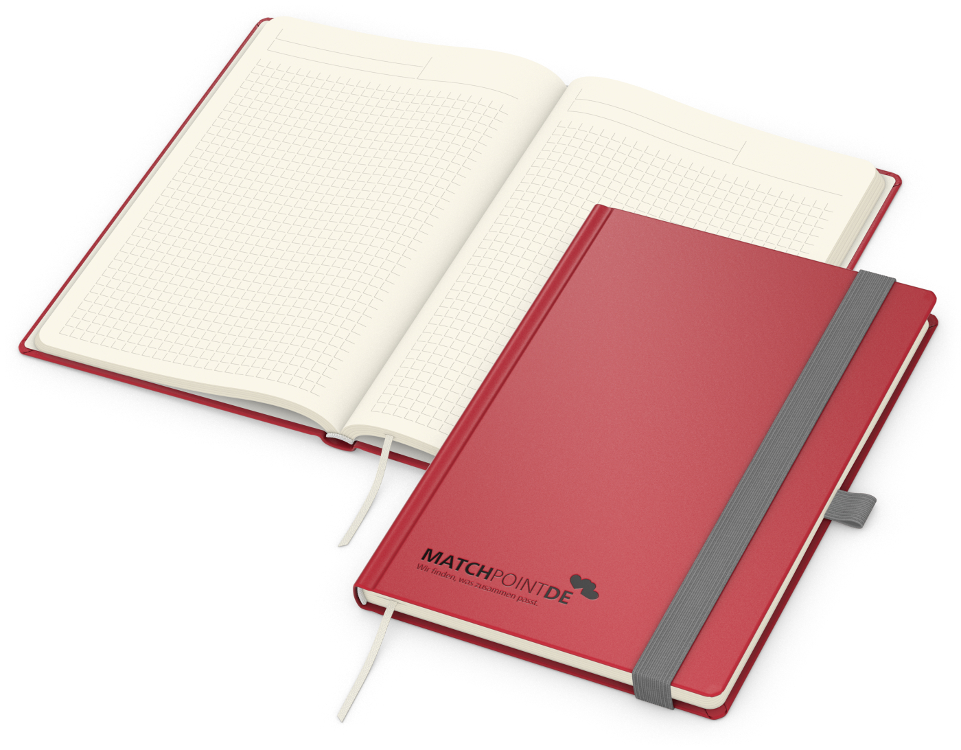 Notizbuch Vision-Book, A5, Creme, Winkelkaro, rot, Prägung schwarz-glänzend