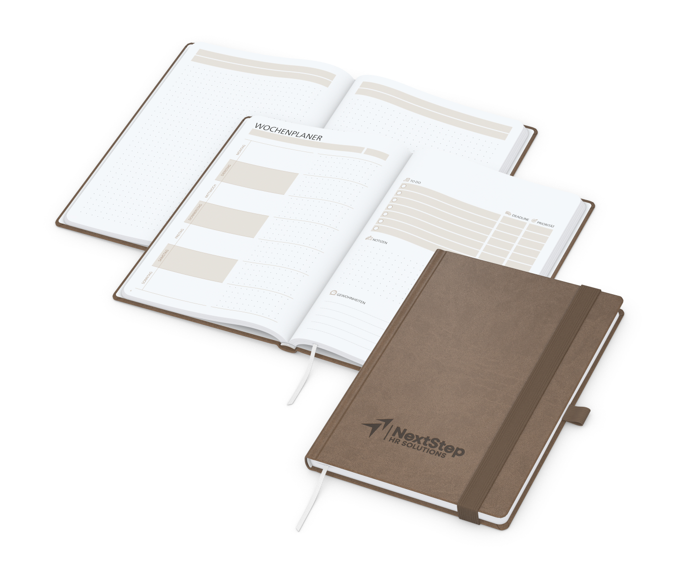 Notizbuch orgaLine Mainbook, White, mokkabraun