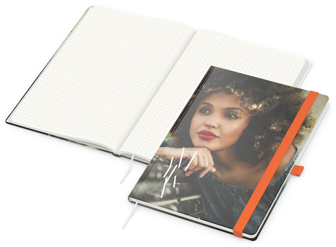 Notizbuch Match-Book Recycling-Inhaltspapier, A4, Punktraster, Naturpapier, orange