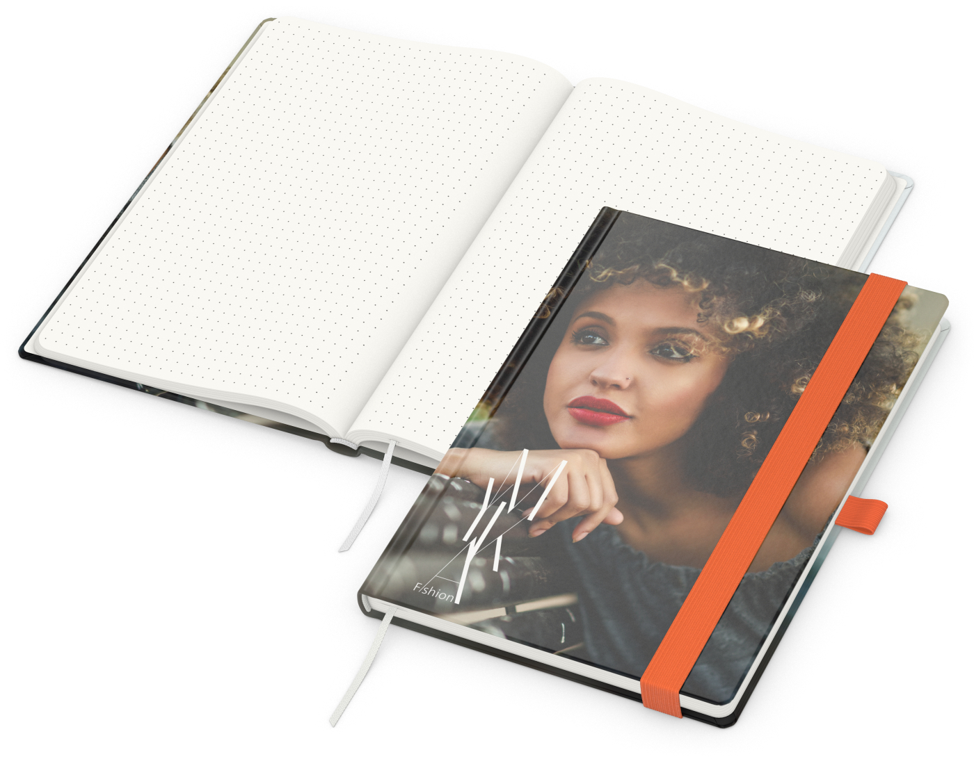 Notizbuch Match-Book Recycling-Inhaltspapier, A5, Punktraster, Naturpapier, orange