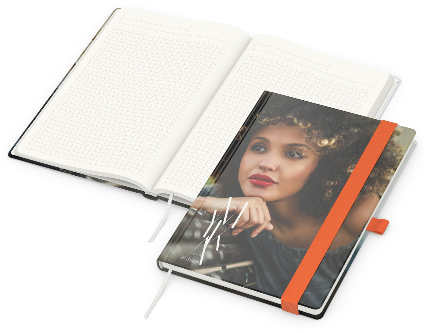Notizbuch Match-Book Recycling-Inhaltspapier, A5, Winkelkaro, Naturpapier, orange