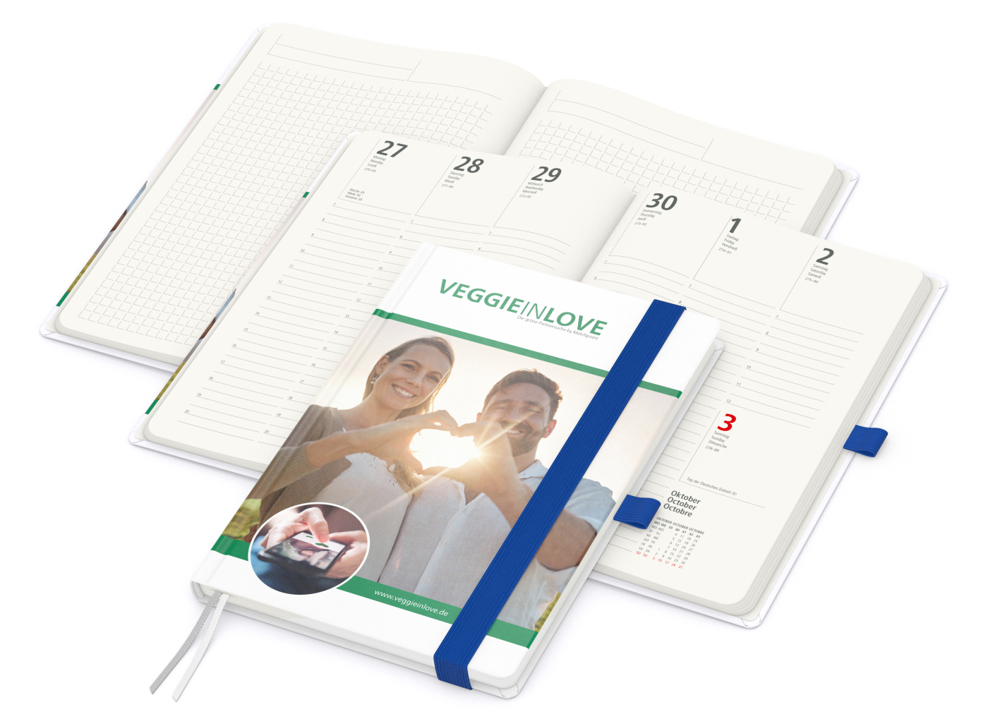 Wochenkalender vorne + Notizen hinten Match-Hybrid Recycling-Inhaltspapier, Papier matt, mittelblau
