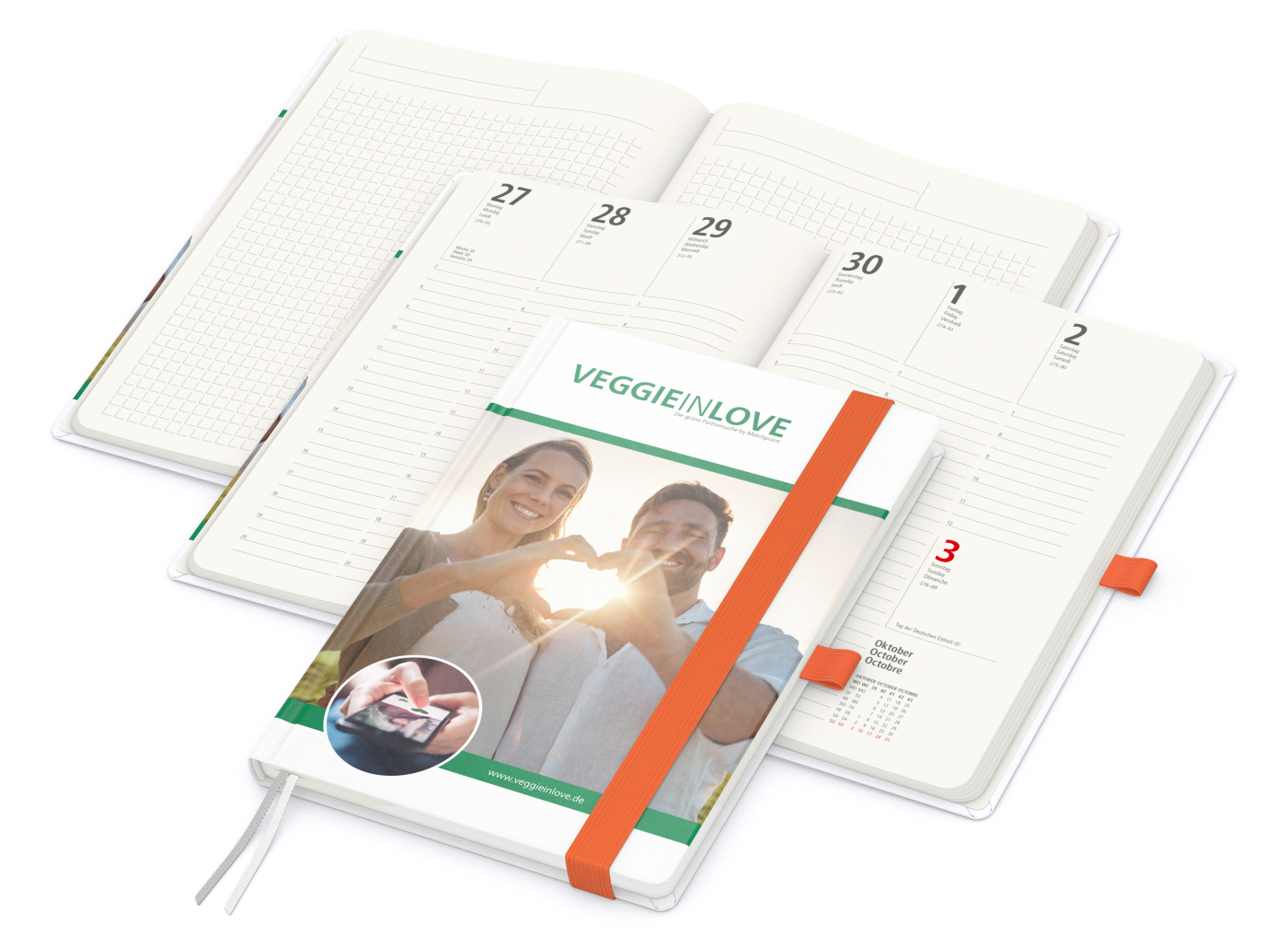 Wochenkalender vorne + Notizen hinten Match-Hybrid Recycling-Inhaltspapier, Papier matt, orange