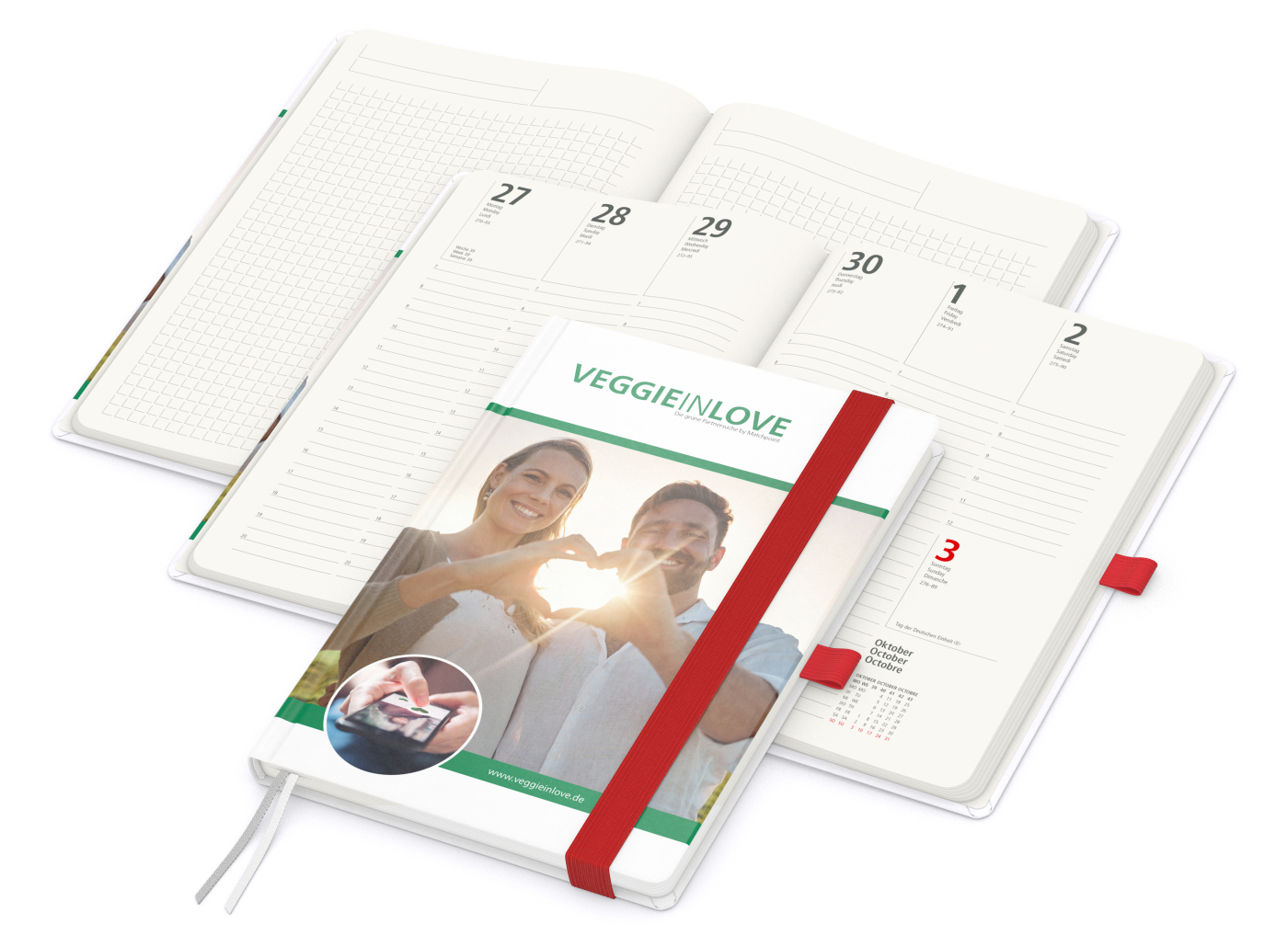 Wochenkalender vorne + Notizen hinten Match-Hybrid Recycling-Inhaltspapier, Papier matt, rot