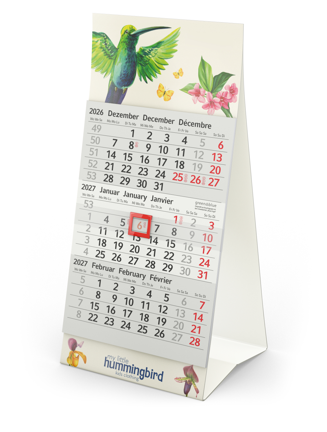 Tischkalender Mini 3 Recycling-Kalendariumspapier