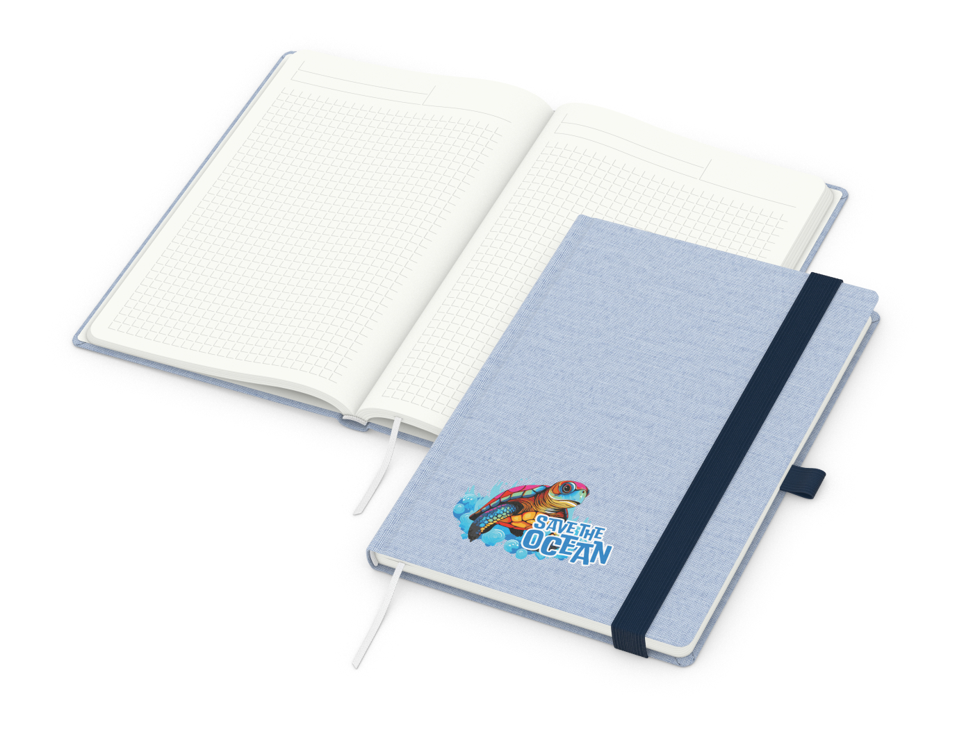 Notizbuch Ocean-Book Recycling-Inhaltspapier, Winkelkaro, blau
