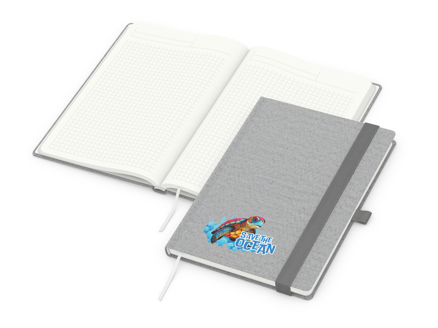 Notizbuch Ocean-Book Recycling-Inhaltspapier, Winkelkaro, grau