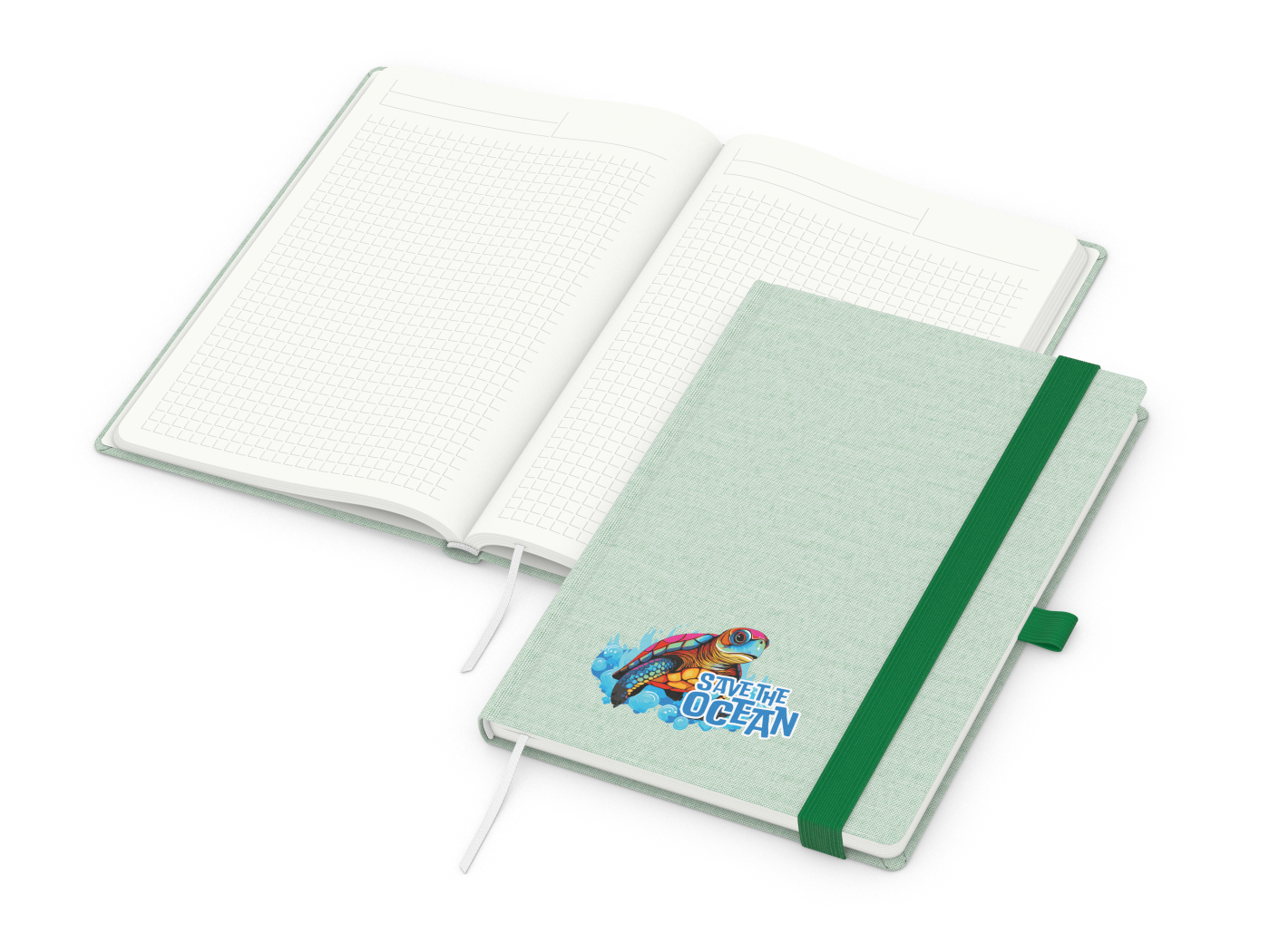 Notizbuch Ocean-Book Recycling-Inhaltspapier, Winkelkaro, grün