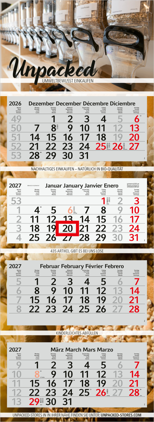 4-Monatskalender Mehrblock Profil 4 RECYCLING