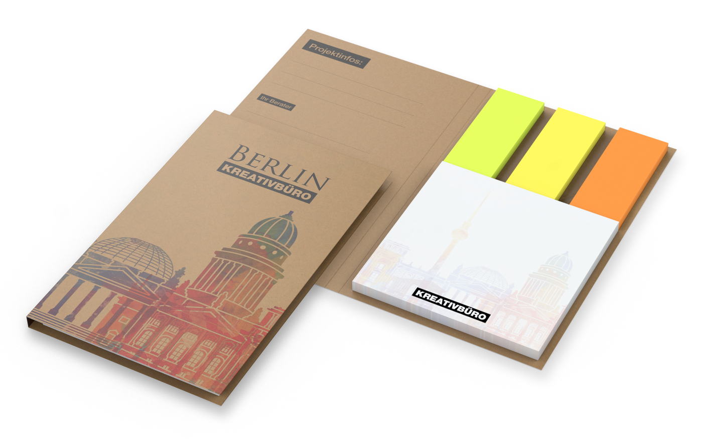 Haftnotiz-Set Berlin, Brillantmarker, Naturkarton braun-individuell