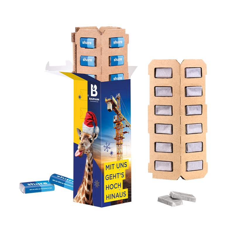 Adventskalender Eco High Tower, Alpenmilch-Schokotäfelchen