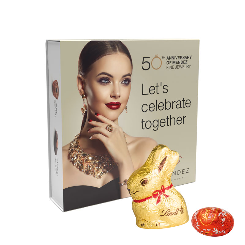 Lindt Präsent im Werbeschuber, Kleine Kostbarkeiten Goldhase