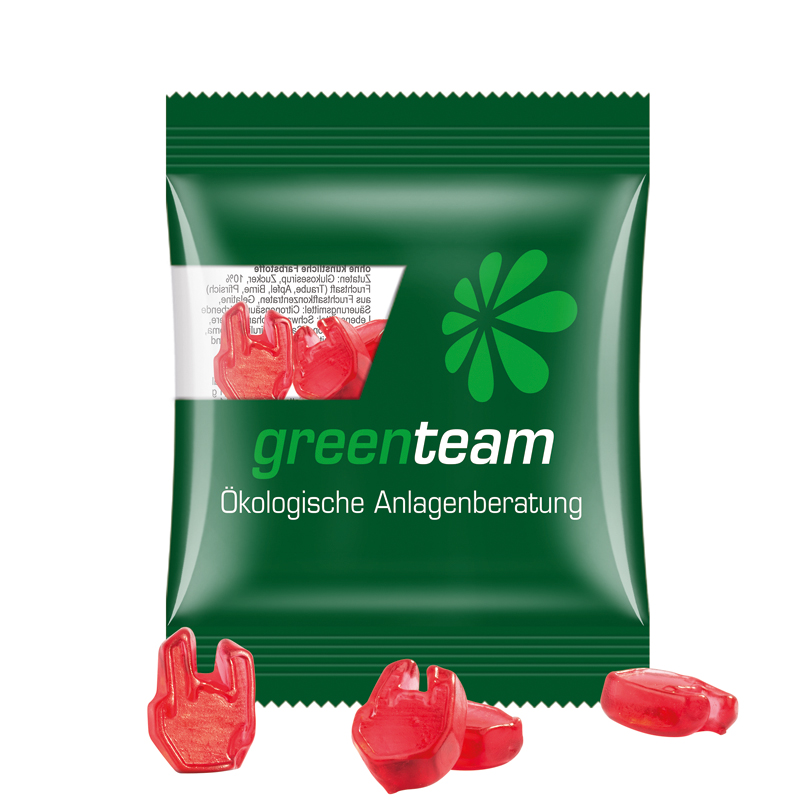 Minitüte Sonderform, 10 g, transparente kompostierbare Folie, Trolli Fruchtgummi