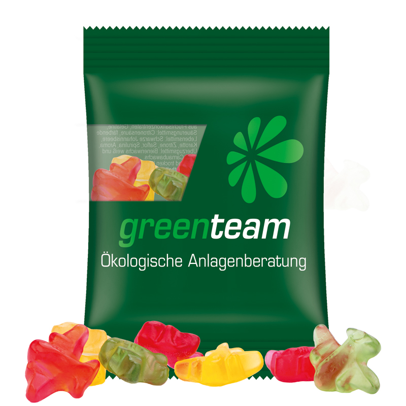 Minitüte 15 g, transparente kompostierbare Folie, Trolli Fruchtgummi Flugzeuge