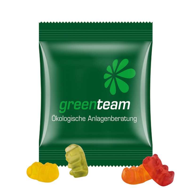 Minitüte 12 g, weiße kompostierbare Folie, Trolli Vegane Gummibärchen, 14% Fruchtsaft