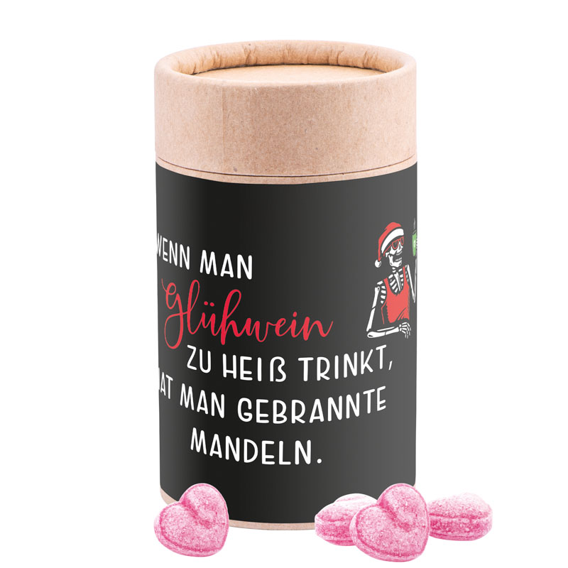 Papierdose Eco Midi mit kandierten Glühweinherzen-Bonbons