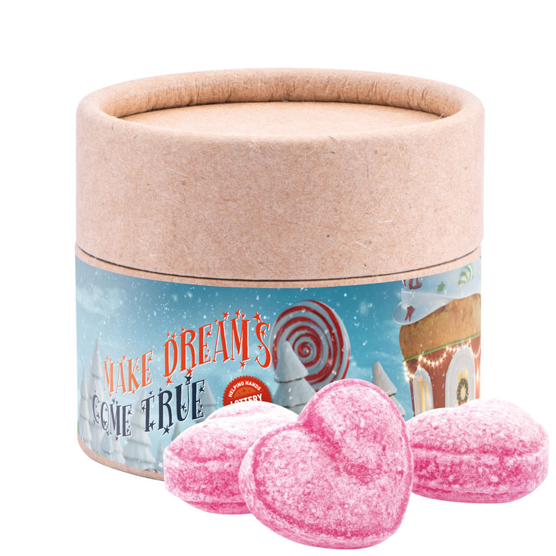 Papierdose Eco Mini, Glühweinherzen-Bonbons