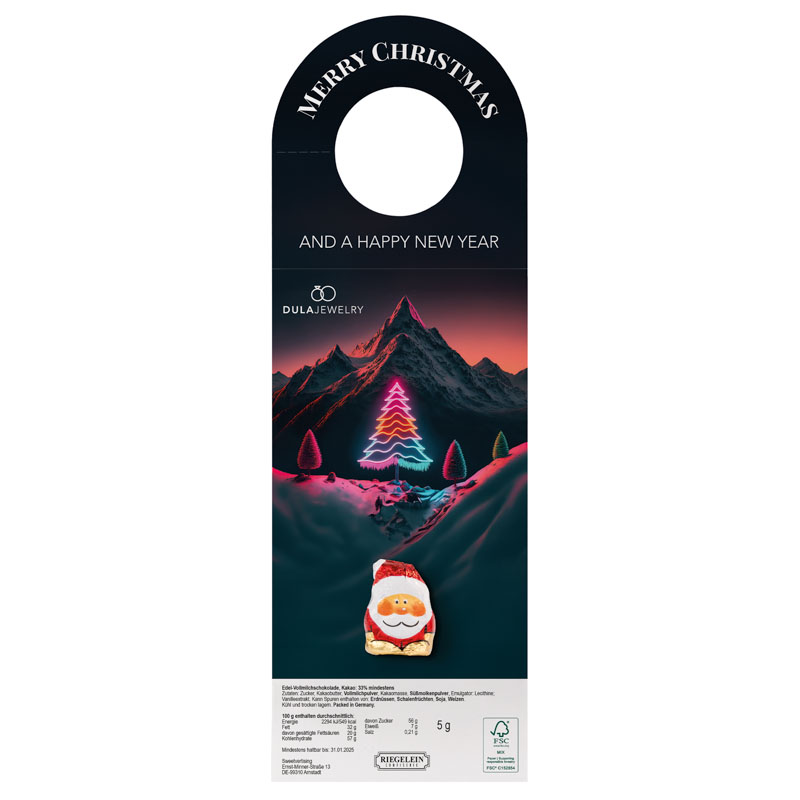 Werbeanhänger, Mini-Schoko Weihnachtsmann Edelvollmilch, 5 g massiv