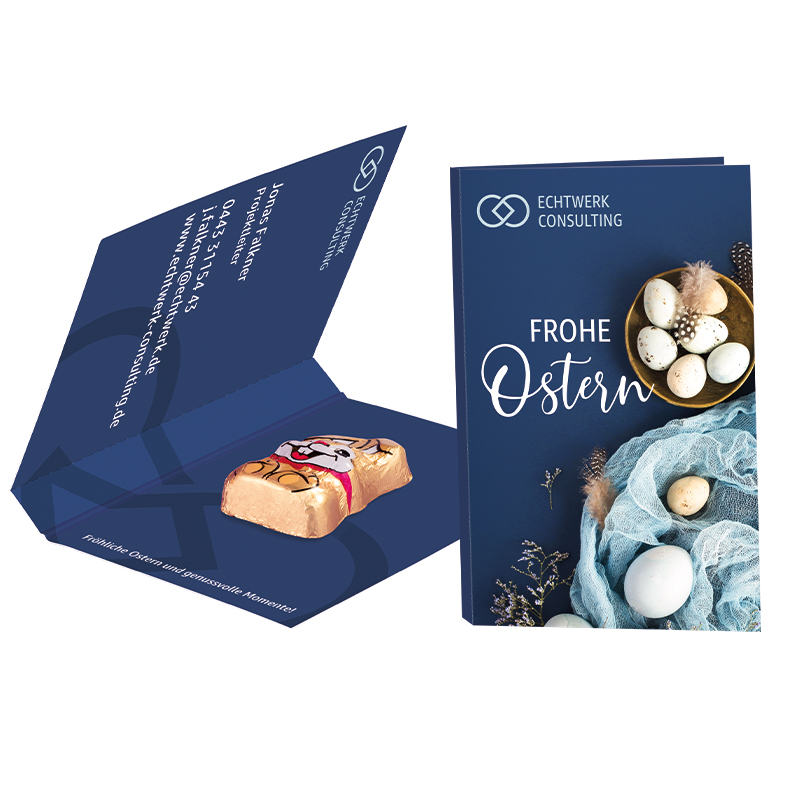 Werbekarte Visitenkartenformat, Riegelein Schokoladen Mini-Osterhase